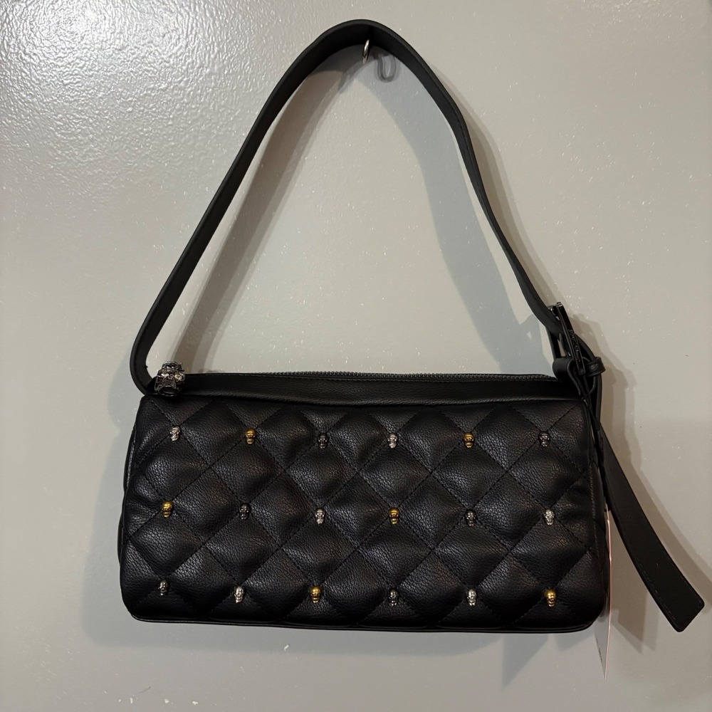 NWT Betsey Johnson‎ Quilted Skull Studded Black  Shoulder Bag